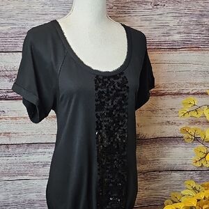 ANN TAYLOR LOFT BLACK SRQUIN SHORT CUFF SLEEVE PULLOVER TUNIC